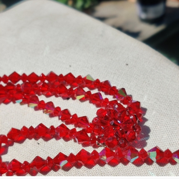 Vintage 1950ds Red AB Iridescent Crystal Neclace 24" - Picture 8 of 11